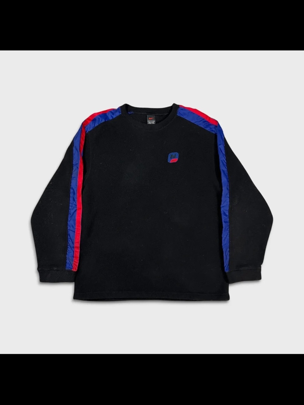 Vintage 90s Nike Fleece Crewneck Pullover Sweatshirt Black Blue Red Striped